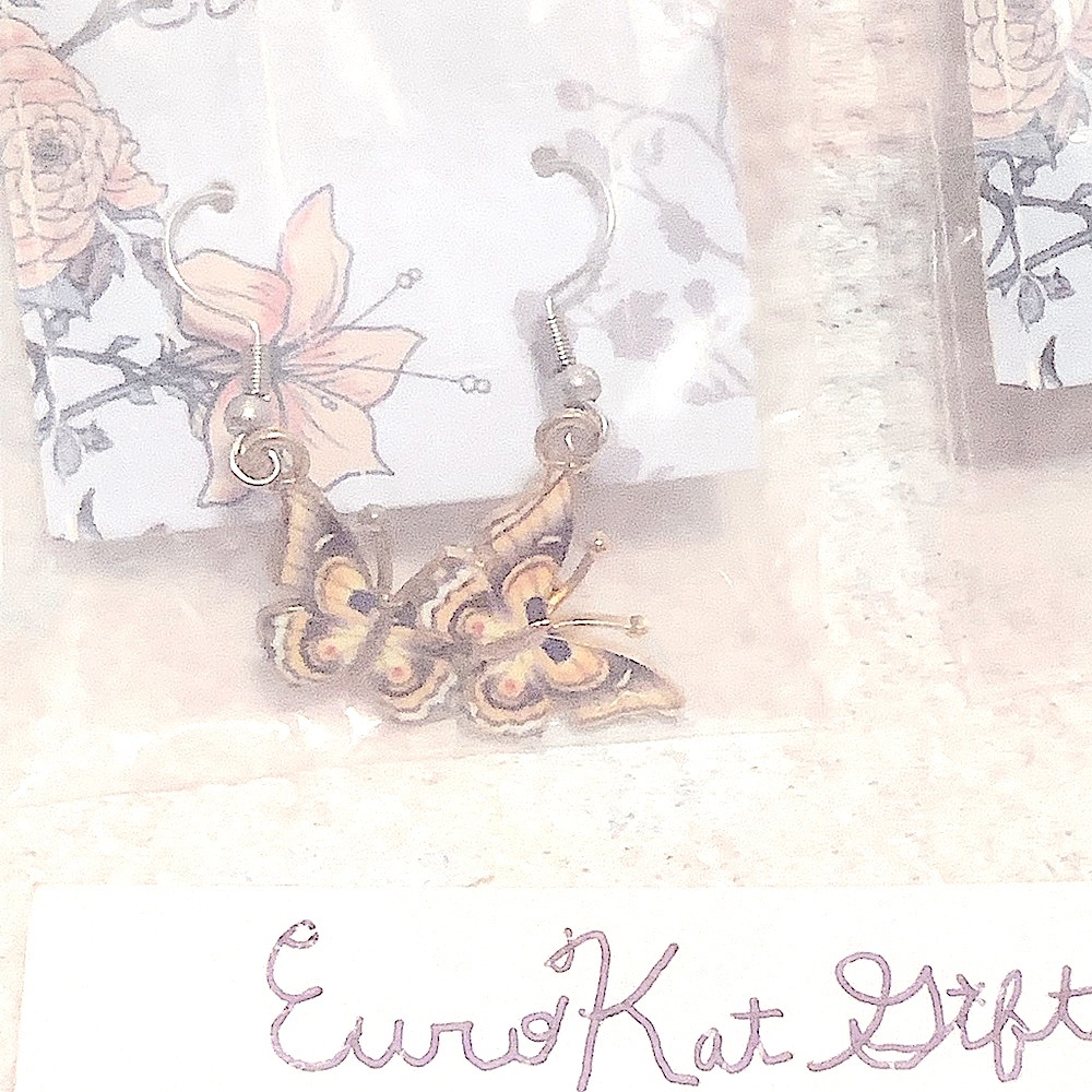 Butterfly Dangle Earrings Yellow Enamel Silver Stainless Steel Ear wires NEW